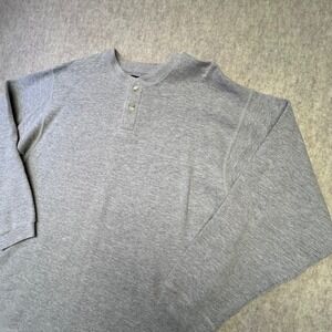 Vintage American Outpost Mens Gray Waffle Knit Long Sleeve Henley Shirt Large